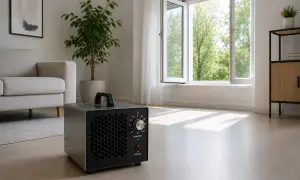 Ozonator w salonie, gotowy do pracy. Służy do oczyszczania powietrza z nieprzyjemnych zapachów i drobnoustrojów.