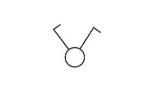 Symbol gniazda elektrycznego. Prosty rysunek przedstawiający okrąg z dwoma liniami wychodzącymi ku górze, przypominający anteny.