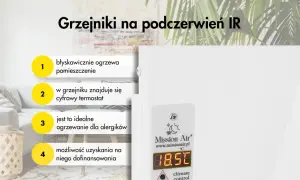 Grzejnik na podczerwień IR błyskawicznie ogrzewa, ma cyfrowy termostat, jest idealny dla alergików i można uzyskać na niego dofinansowanie.