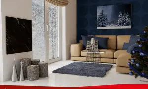 Nowoczesny grzejnik na podczerwień Termofol, ile pobiera prądu? Stylowy salon zimową porą.