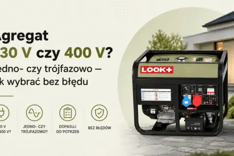 Agregat prądotwórczy LOOK+ obok domu. Poradnik: 230 V czy 400 V? Jednofazowo czy trójfazowo? Wybierz właściwe napięcie międzyfazowe.