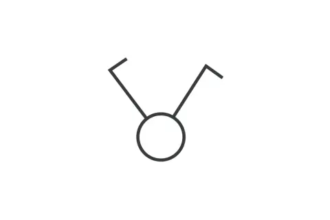 Symbol gniazda elektrycznego. Prosty rysunek przedstawiający okrąg z dwoma liniami wychodzącymi ku górze, przypominający anteny.