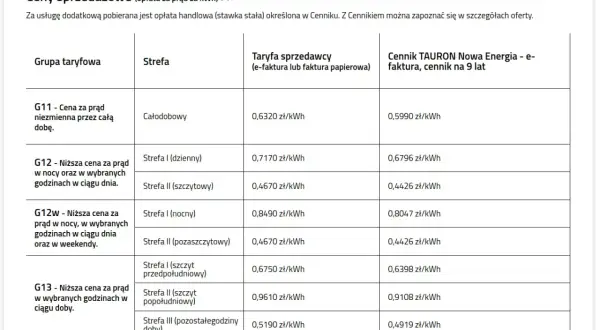 Tabela cen prądu TAURON Nowa Energia. Sprawdź, jak uniknąć zamrożenia prądu, wybierając odpowiednią taryfę i strefę.