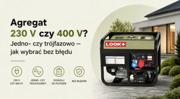 Agregat prądotwórczy LOOK+ obok domu. Poradnik: 230 V czy 400 V? Jednofazowo czy trójfazowo? Wybierz właściwe napięcie międzyfazowe.