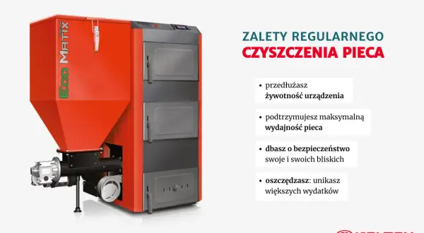 Nowoczesny piec na ekogroszek z podajnikiem. Regularne czyszczenie pieca na ekogroszek z podajnikiem to klucz do jego długiej żywotności i wydajności.