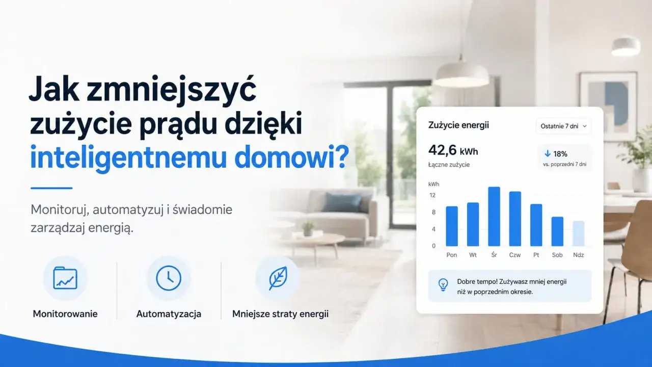 Inteligentny dom pomaga obniżyć koszt zużycia prądu. Wykres pokazuje, że zużycie energii spadło o 18% w ciągu ostatniego tygodnia.